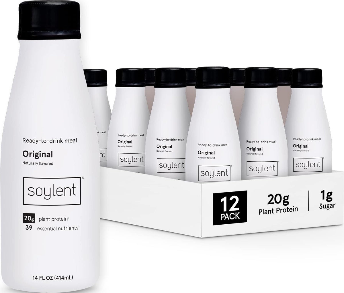 Soylent Banana Meal Replacement Shake, Ready-to-Drink Plant Based Protein Drink, Contains 20g Complete Vegan Protein and 1g Sugar, 14oz, 12 Pack