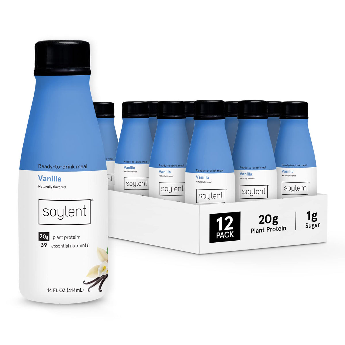 Soylent Banana Meal Replacement Shake, Ready-to-Drink Plant Based Protein Drink, Contains 20g Complete Vegan Protein and 1g Sugar, 14oz, 12 Pack