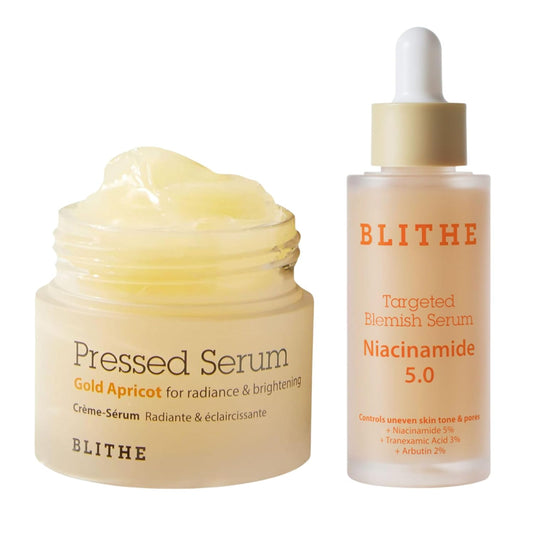 BLITHE Skin Radiance Duo – Pressed Serum & Niacinamide Tranexamic Acid Serum | Hydrating Moisturizer | Korean Skincare for Clear, Glowing Skin