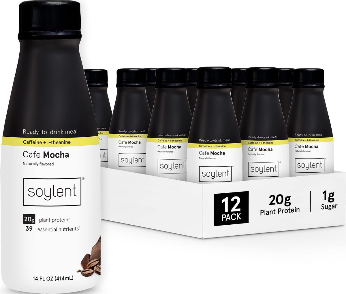 Soylent Banana Meal Replacement Shake, Ready-to-Drink Plant Based Protein Drink, Contains 20g Complete Vegan Protein and 1g Sugar, 14oz, 12 Pack