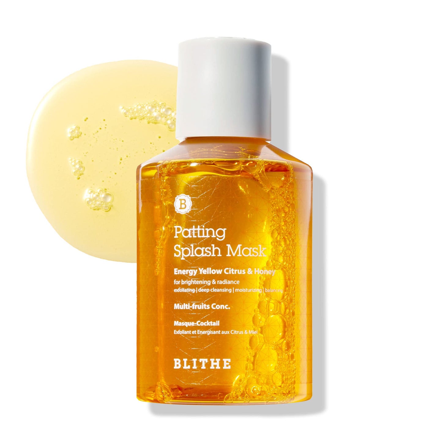 Blithe moisturizing face wash Patting Splash Mask Exfoliating Face Wash with Yellow Honey - Korean Chemical Exfoliant for Face AHA Lactic Acid for Dark Spots, Energy Citrus for Skin Radiance 2.3 Fl Oz